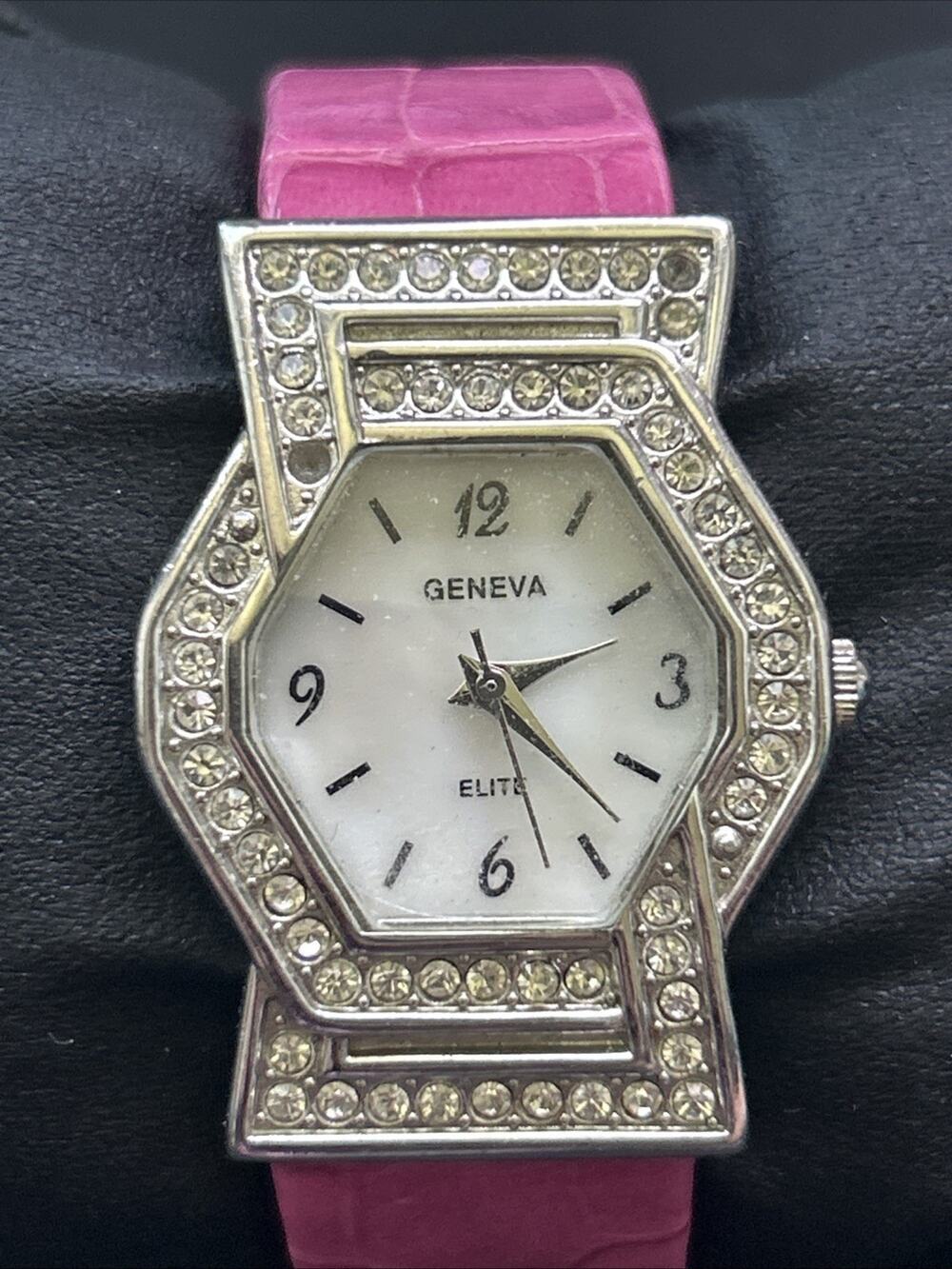 Geneva Silver Tone Pink Band Women’s Cuff Watch